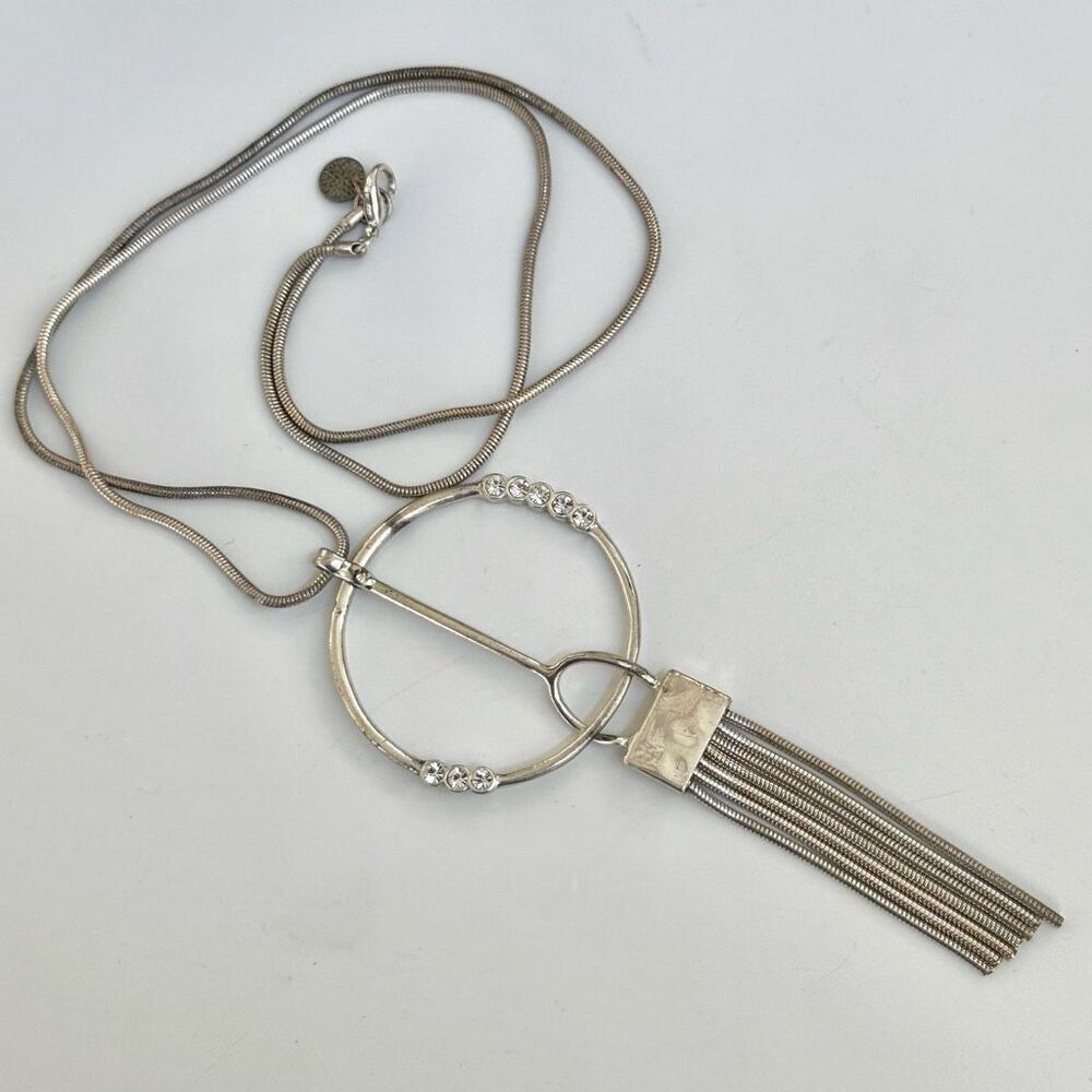 Sweet Lola silver tone long circle tassel necklace